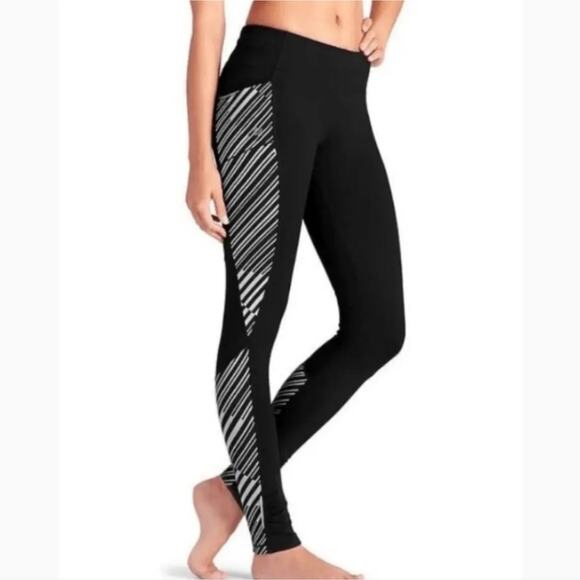 Athleta Reflective Be Free Leggings Black Medium Gray Athletic Pants Gym Yoga - Picture 1 of 6